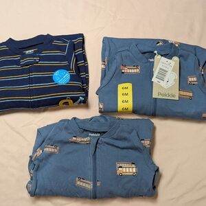 3 Pcs Blue and Navy Kids Pajama Set with Bus Print